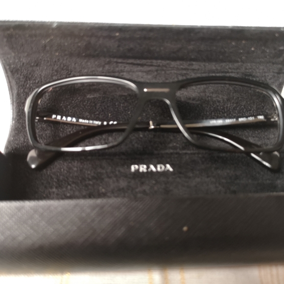 PRADA VPR 15N BRO-1O1 Eyeglasses Frames Black Polished Silver Square 56-17-140 - Picture 3 of 12